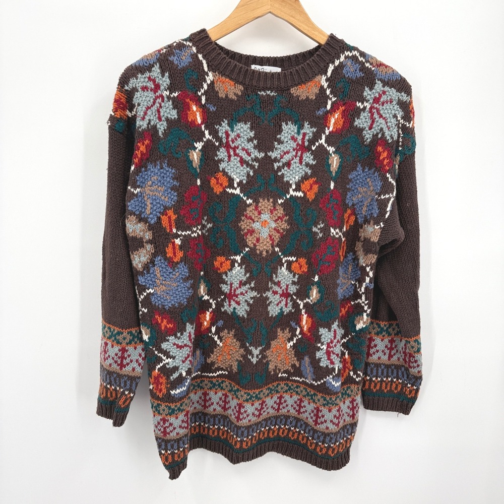 All Points by Reference‎ Floral Knit Sweater Sz M Fairy Y2K Cottage Oversized